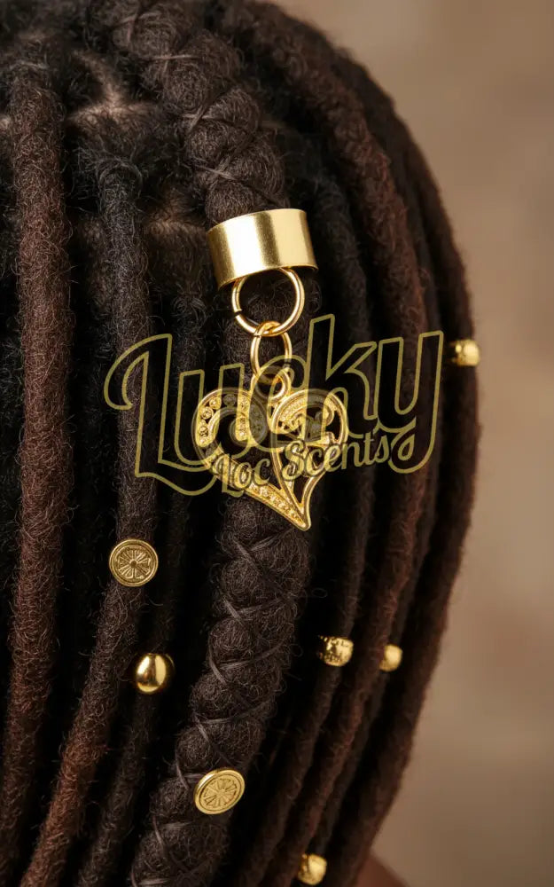 Gold heart-shaped charm with a clear gemstone